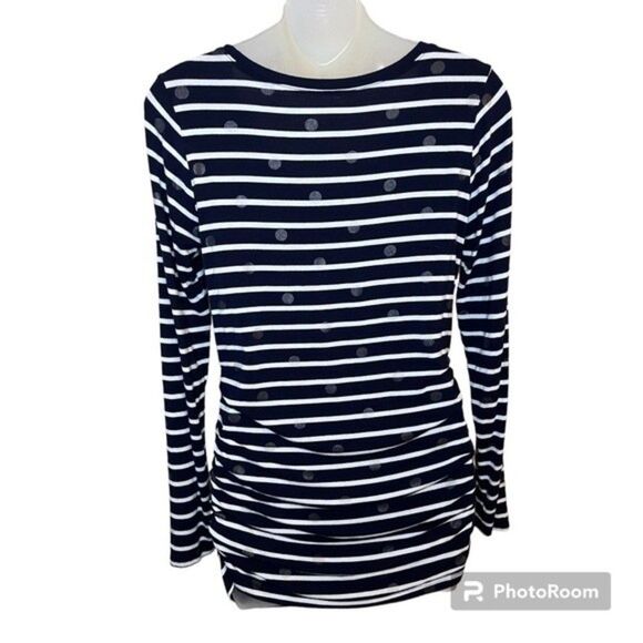 Motherhood Maternity Navy and White Striped Long Sleeve V-Neck Tee Size Small - Picture 2 of 6